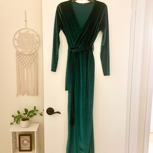 Boohoo Green Velvet Maxi Dress